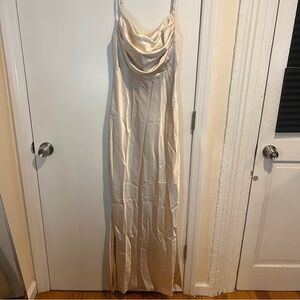 Revelry Skye Satin Bridesmaids dress in Soft Champagne